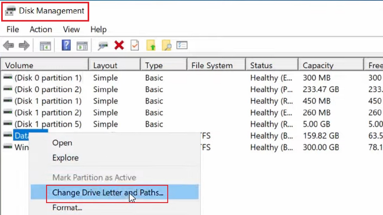 Selecting Change Drive Letter and Paths option