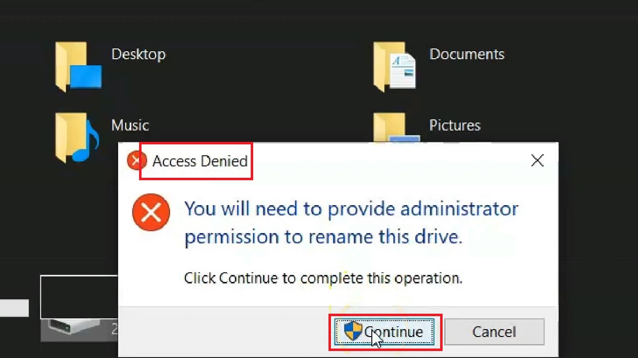 Clicking on the Continue button to complete the operation
