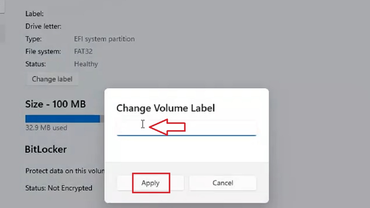 Change Volume Label window