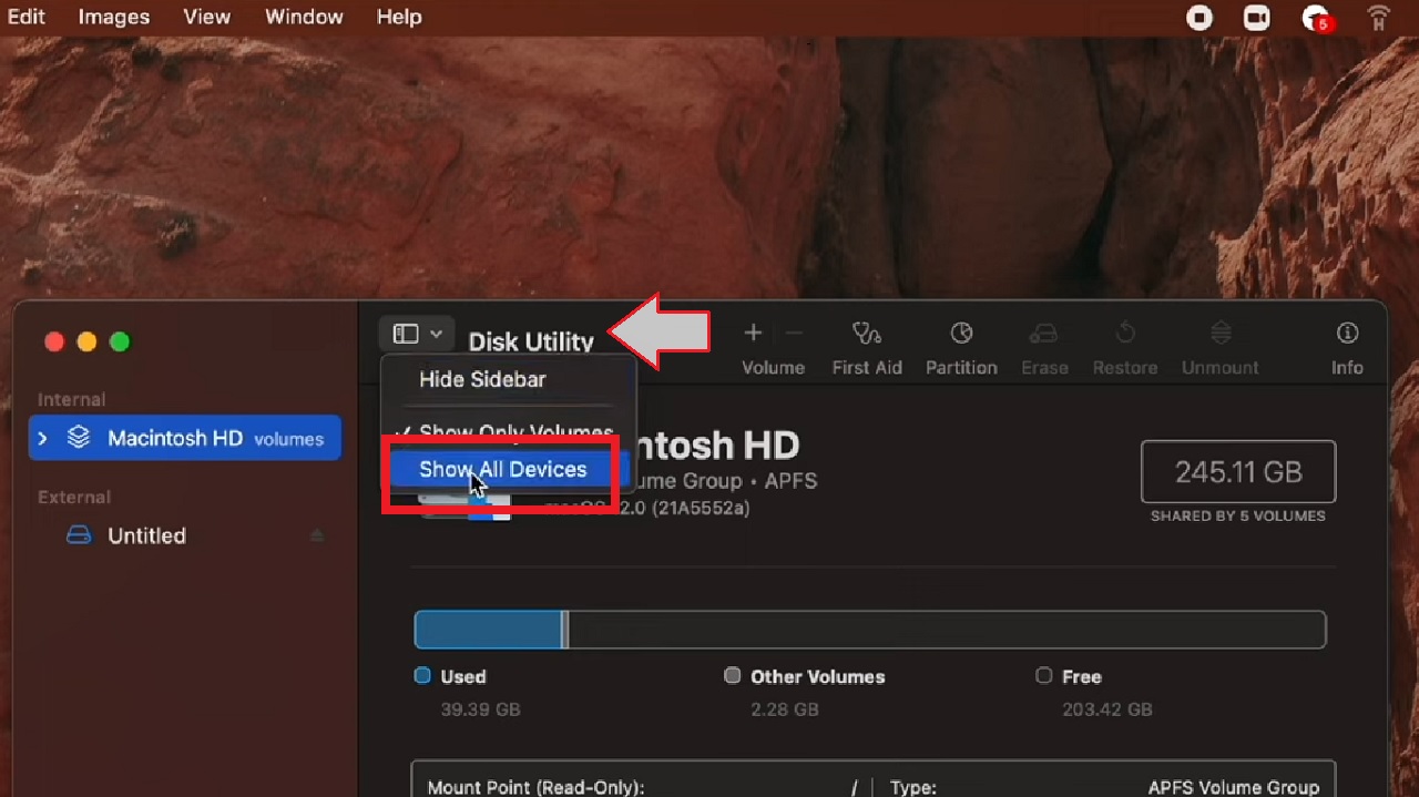 Selecting Show All Devices