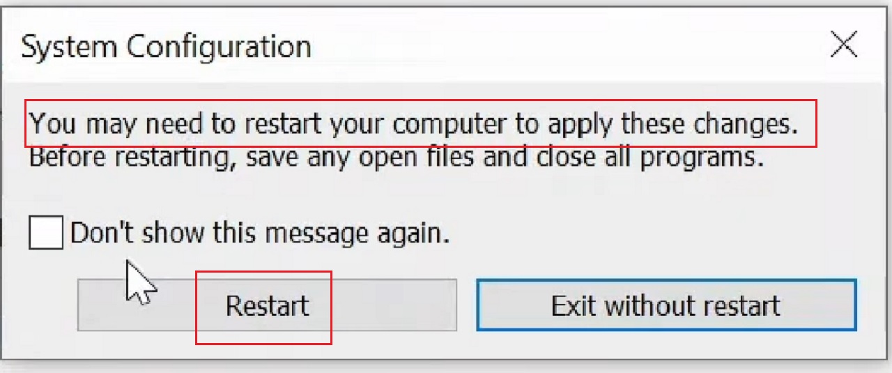 Clicking on the Restart button