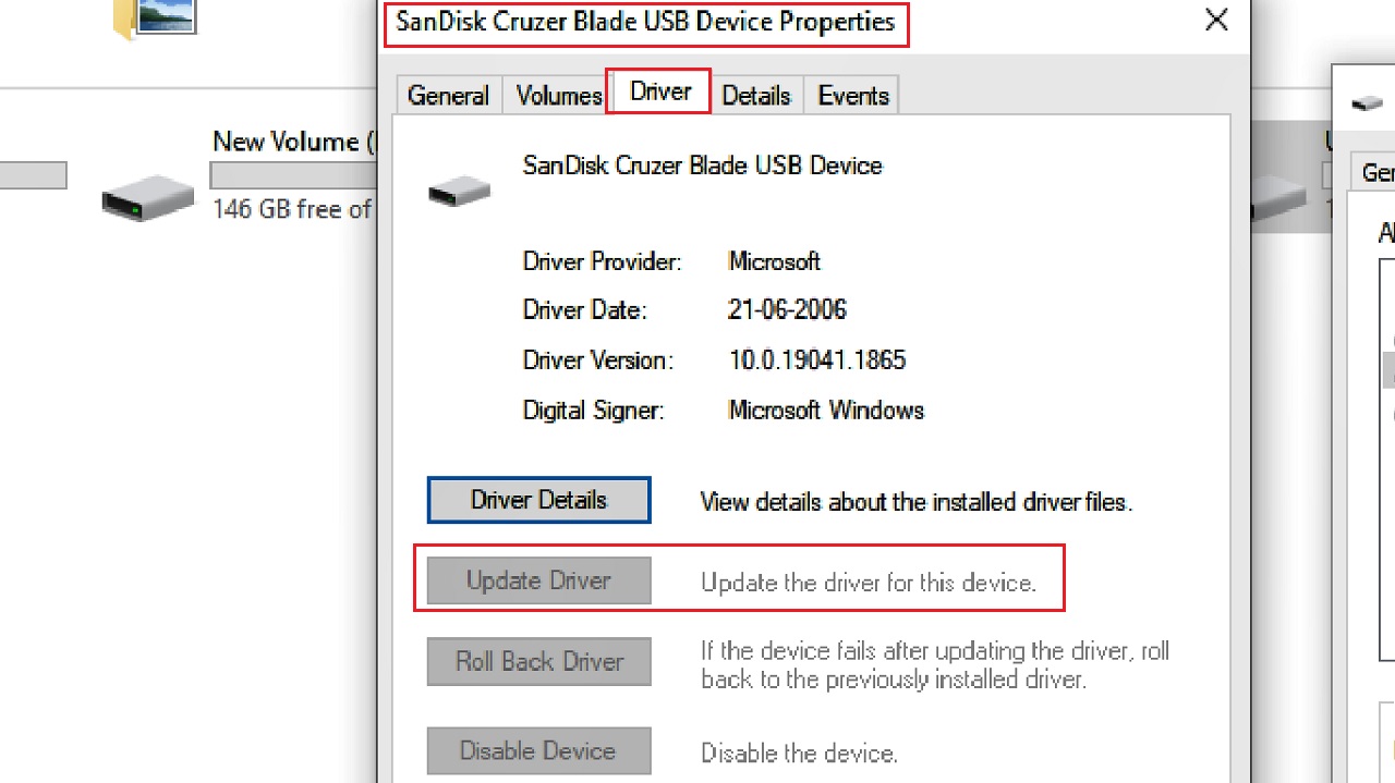 Selecting Update Driver
