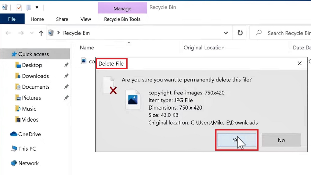 Delete File window