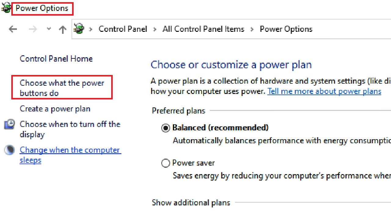 Clicking on ‘Choose what the power buttons do’
