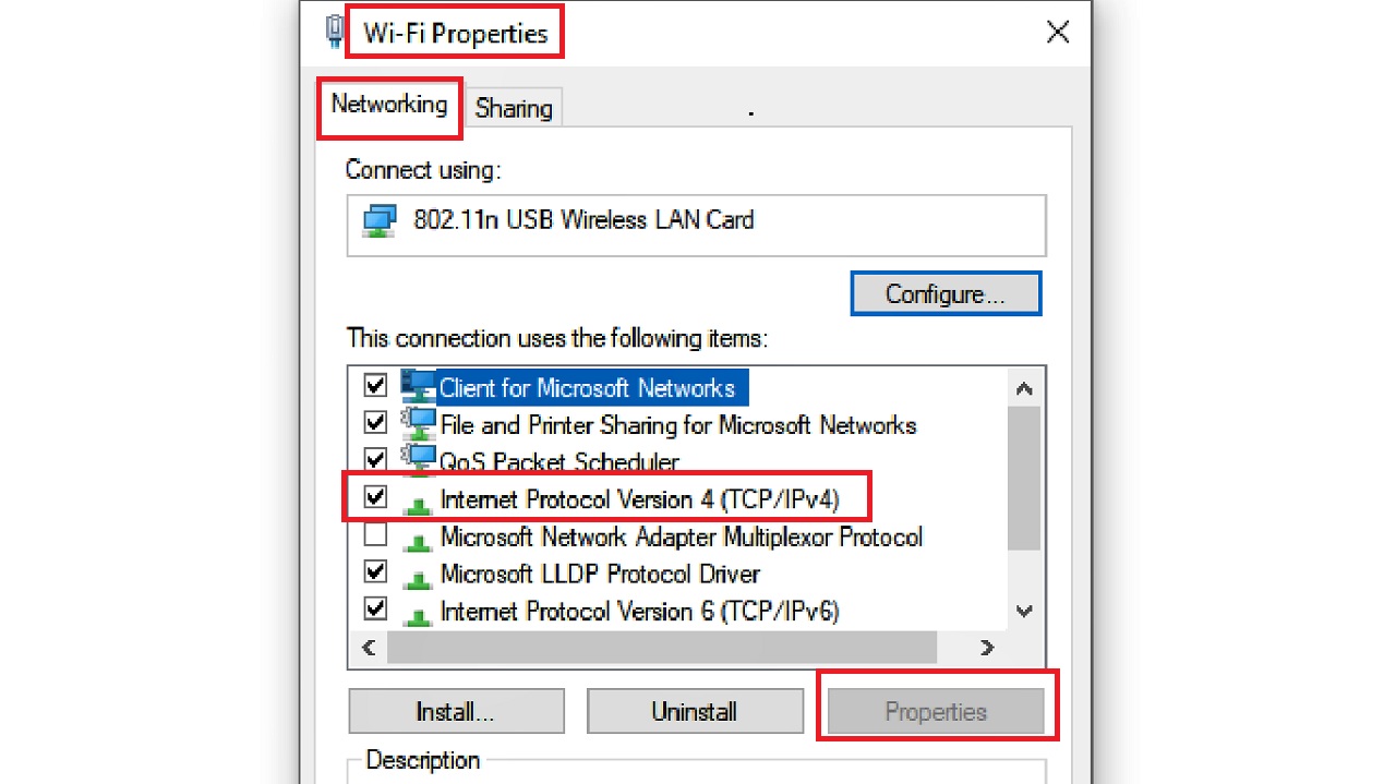 Wi-Fi Properties window