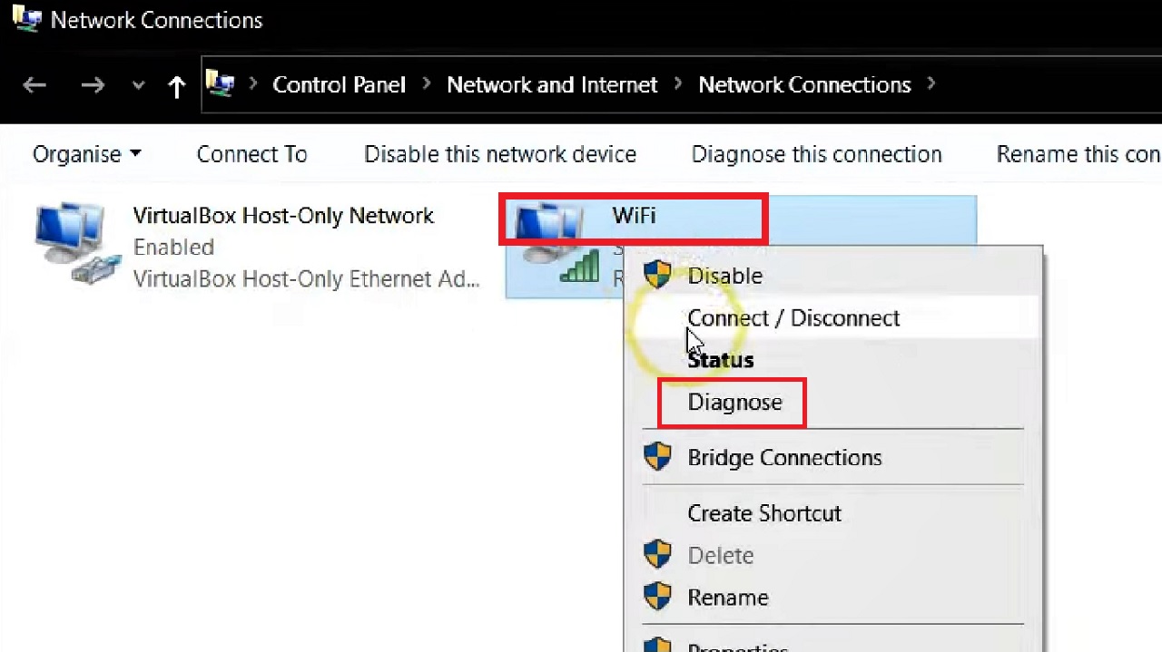 Diagnose option from the drop-down menu