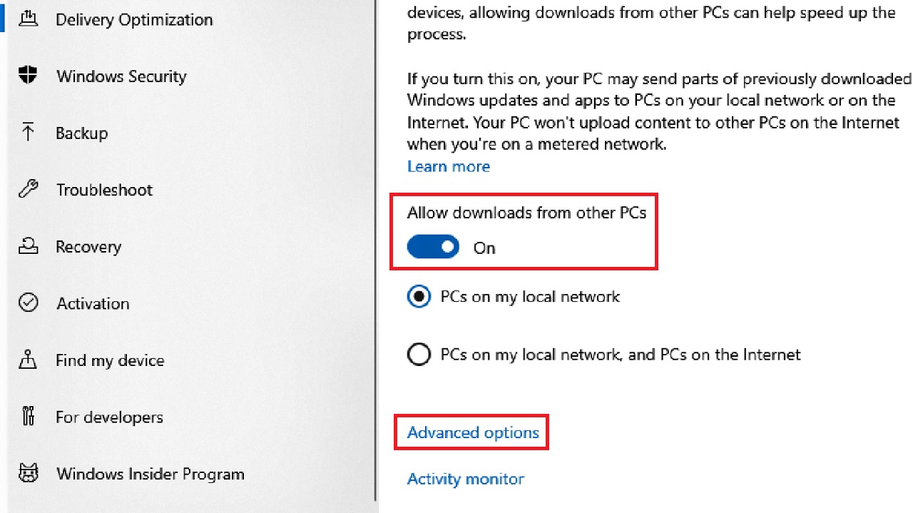 Allow downloads from other PCs’ option