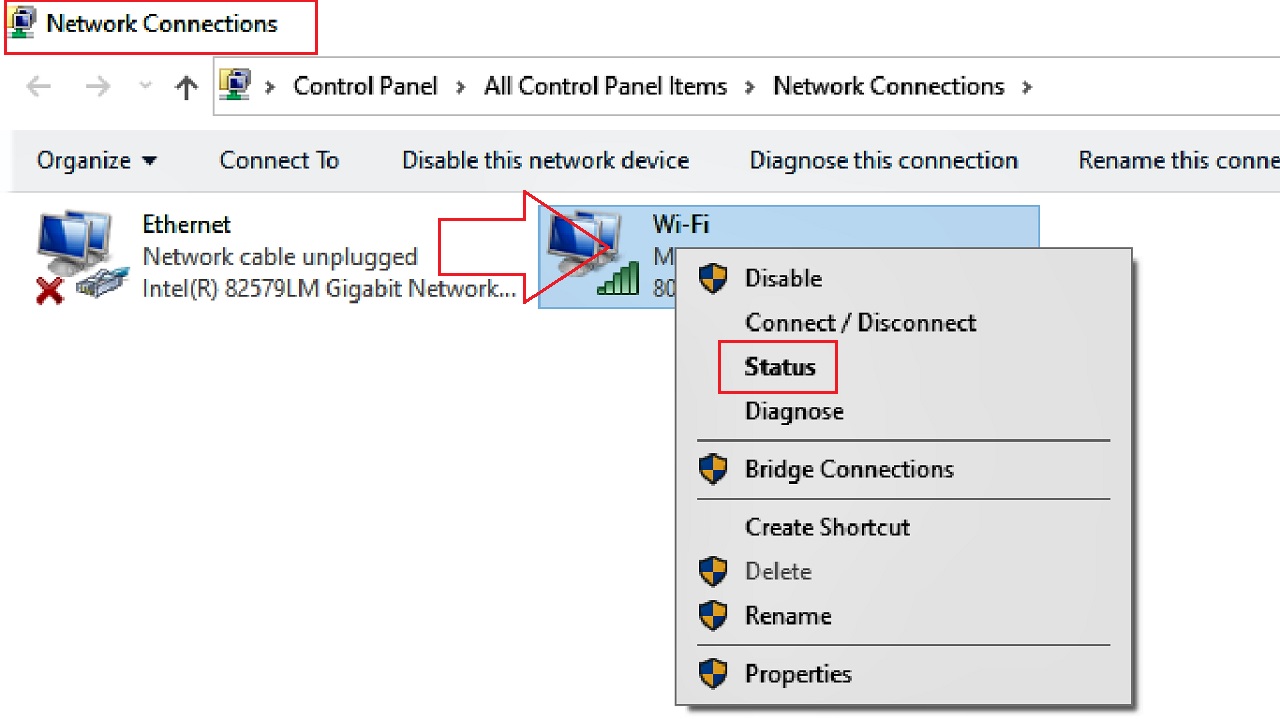 Selecting the Status option from the context menu