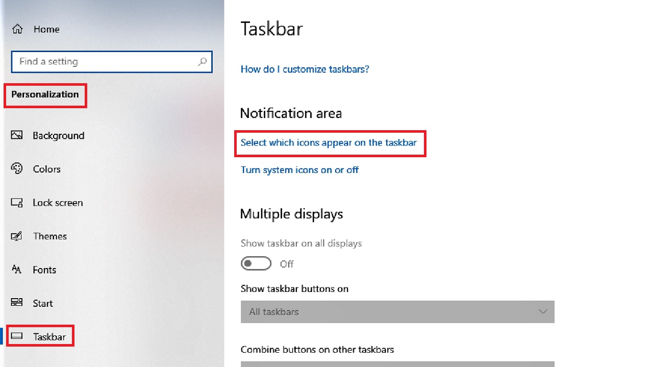 Clicking on Select which icons appear on the taskbar