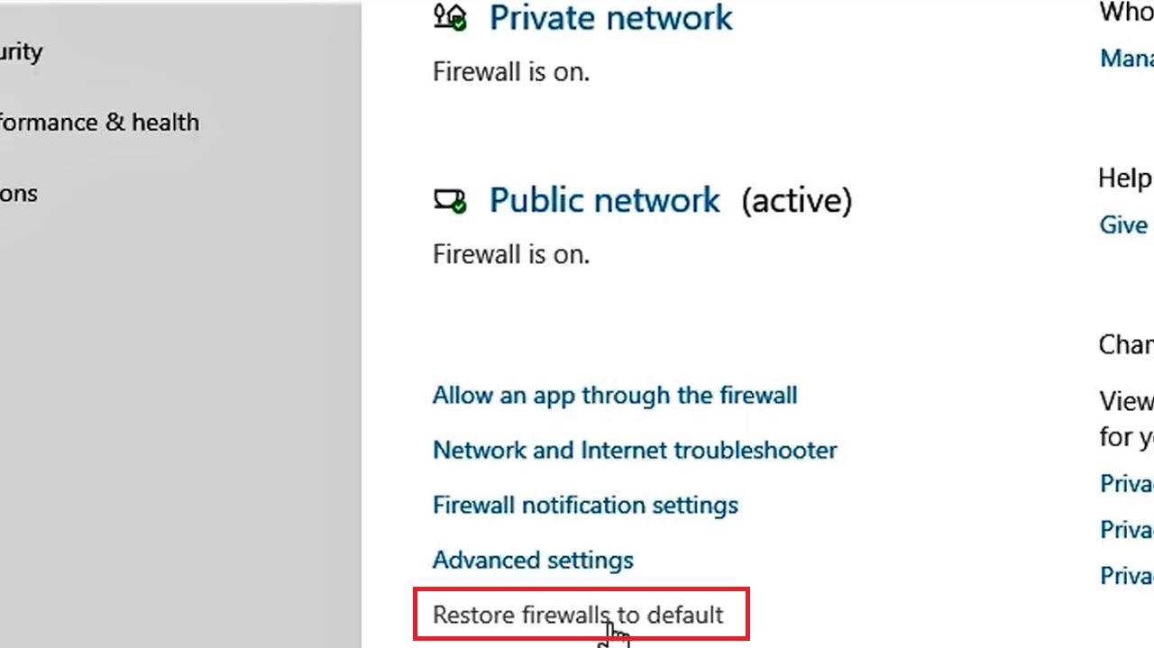 Restore firewalls to default option