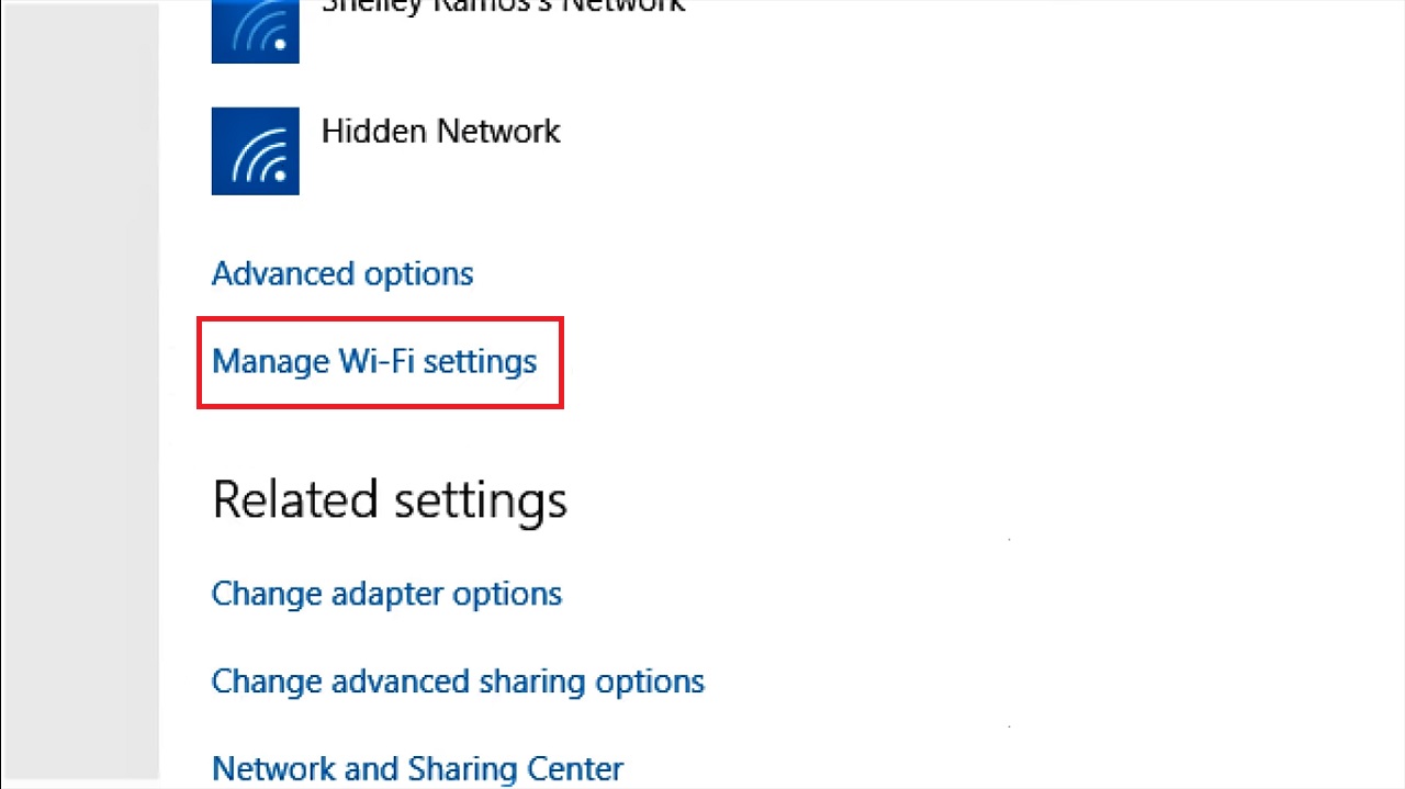 Clicking Manage Wi-Fi settings