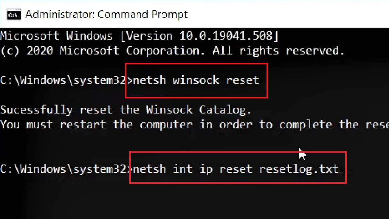 type in the command netsh int ip reset resetlog.txt