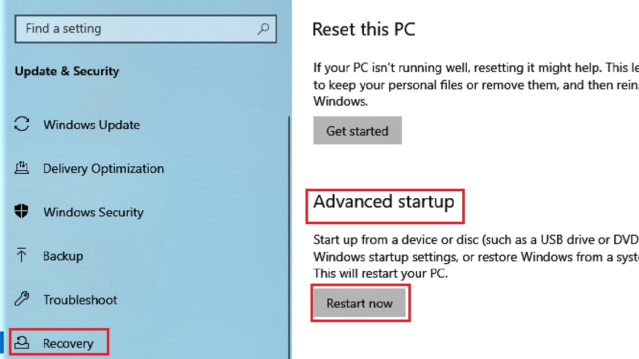 Clicking on the Restart now button