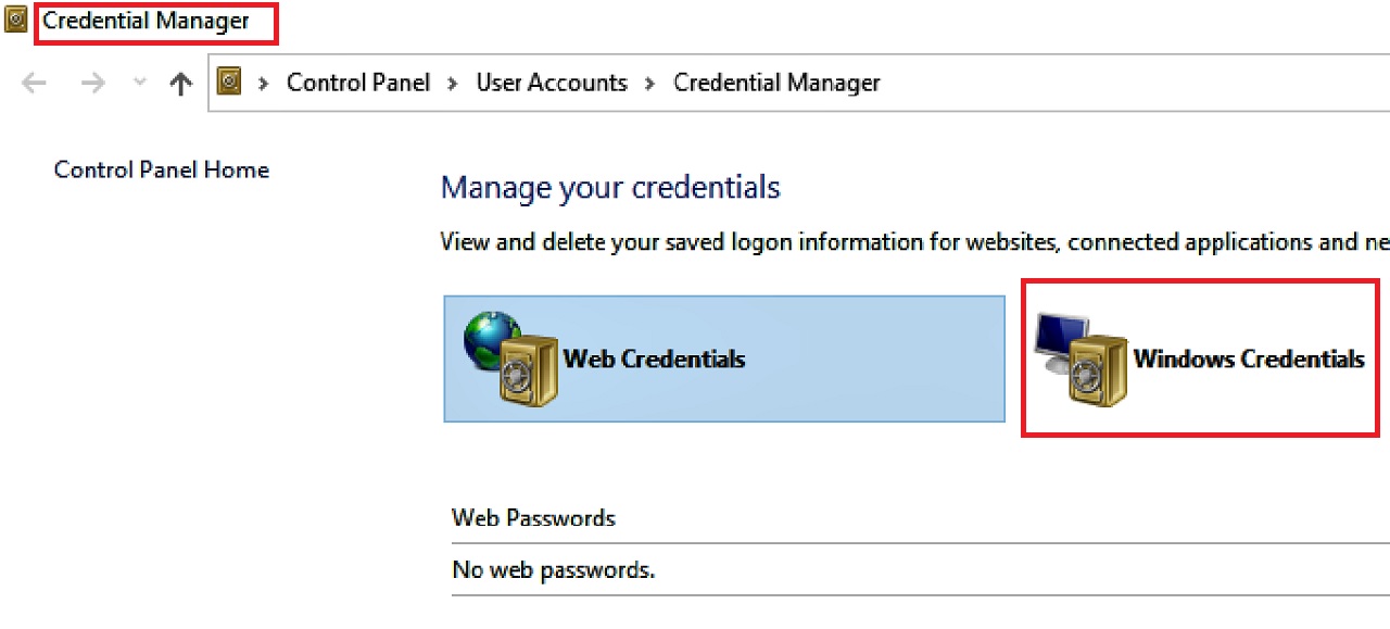 Clicking on Windows Credentials in the Credential Manager window