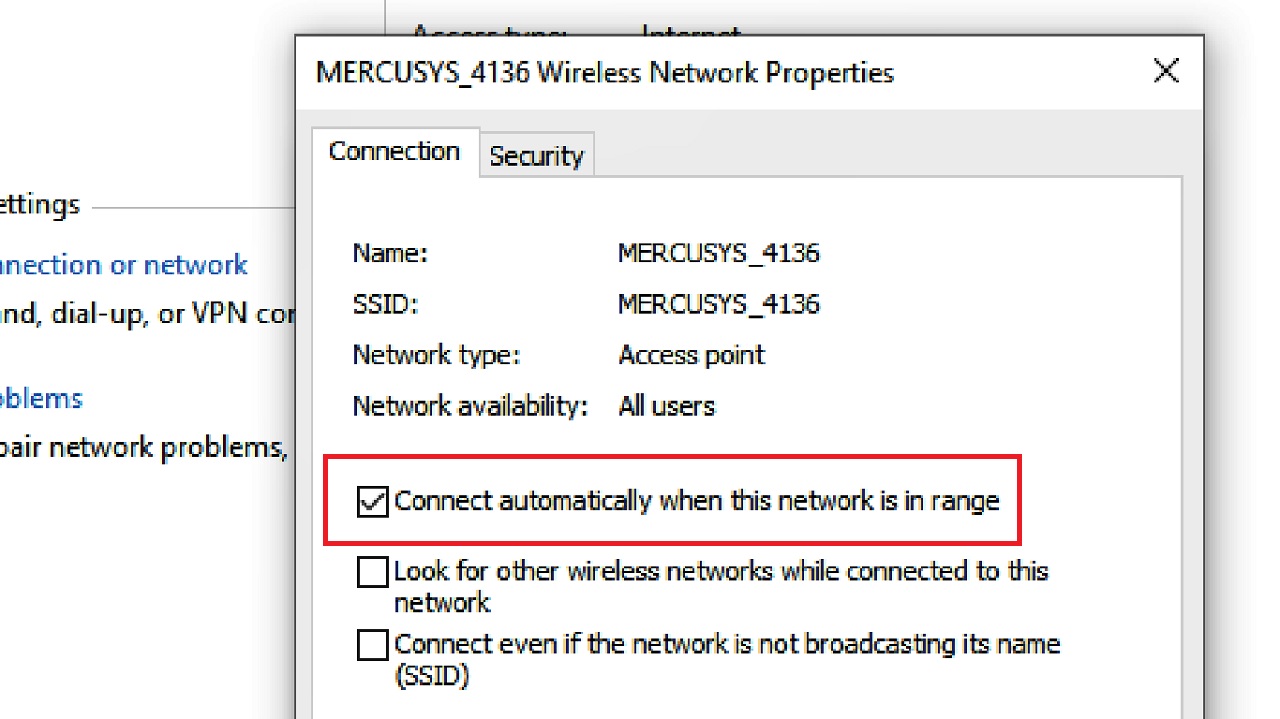Connect automatically when this network is in range