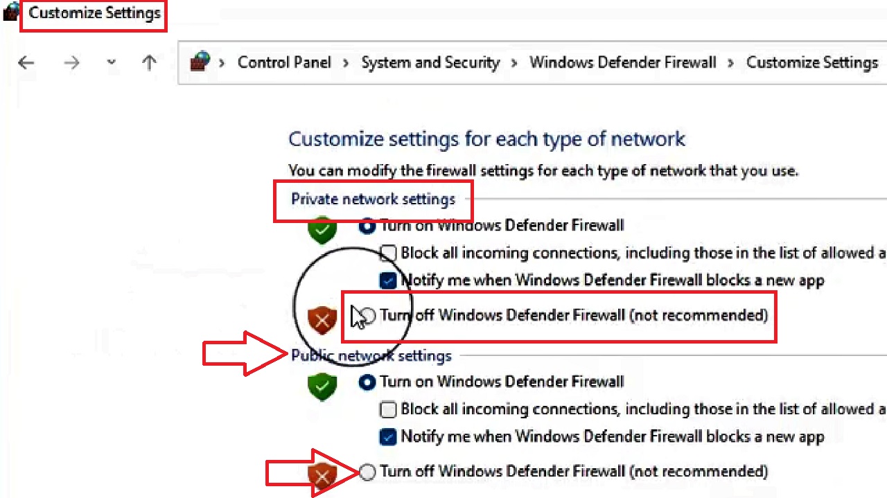 Turn off Windows Defender Firewall (not recommended)