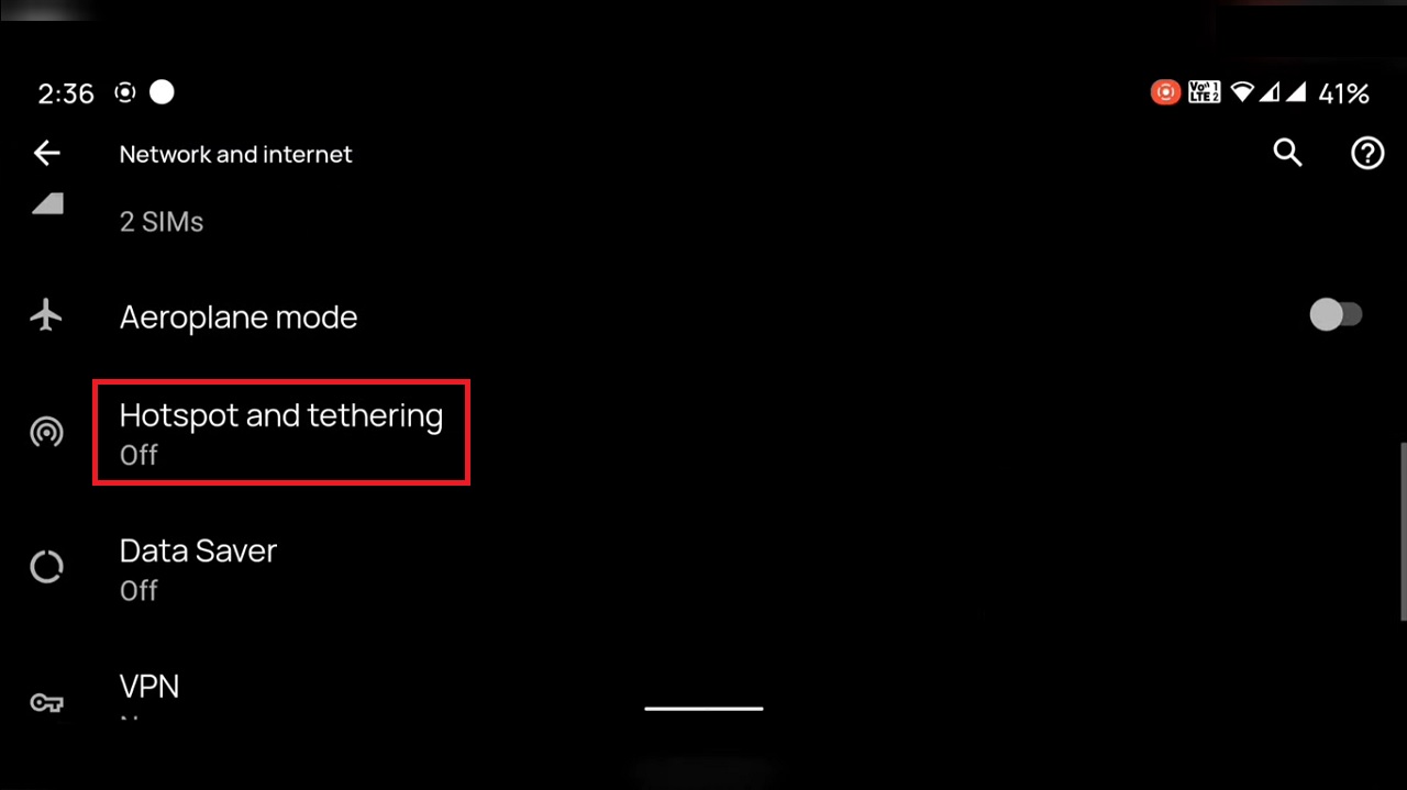 Selecting Hotspot and tethering option