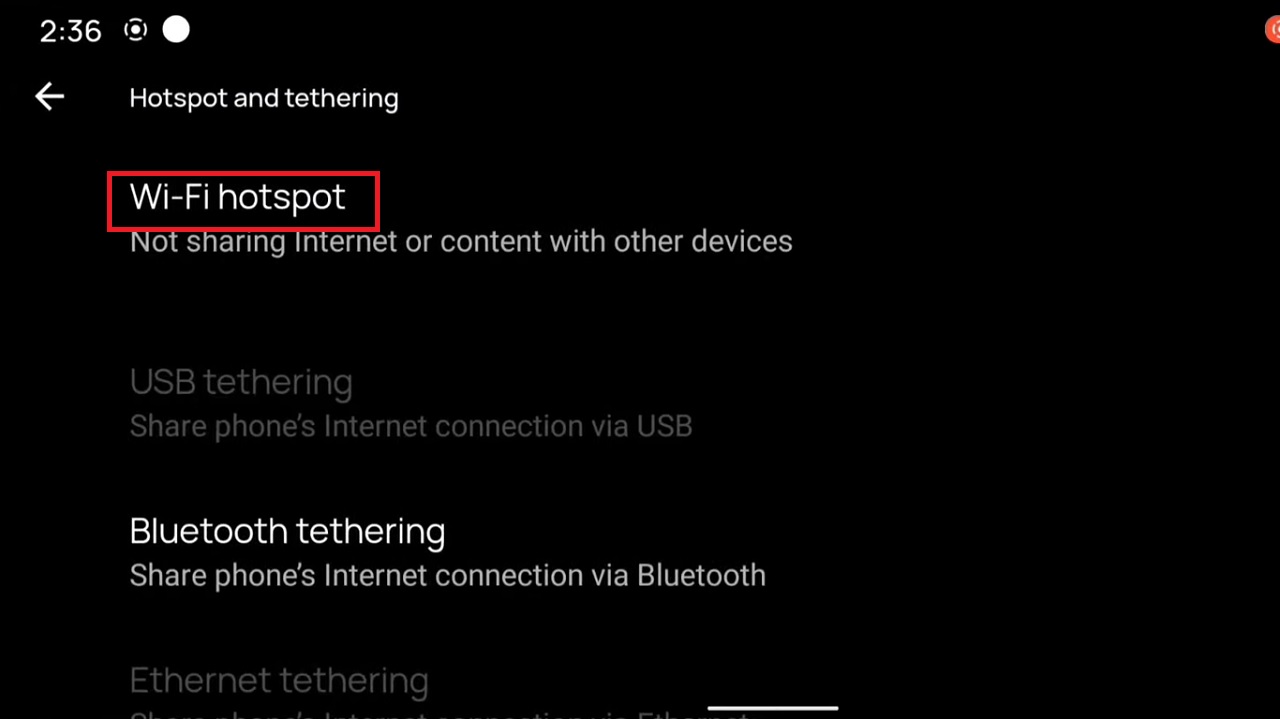Clicking on Wi-Fi hotspot