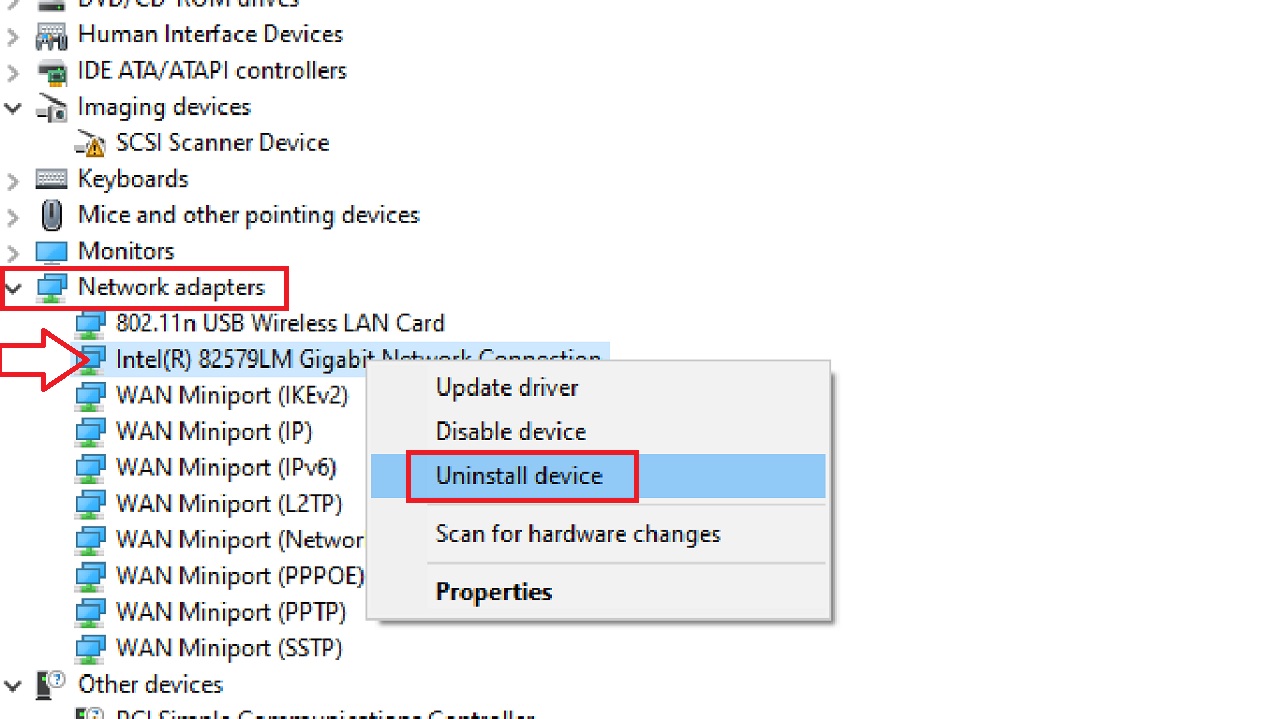 Selecting Uninstall device