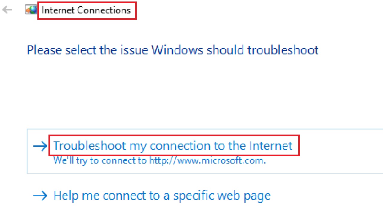 Clicking on Troubleshoot my connection to the internet