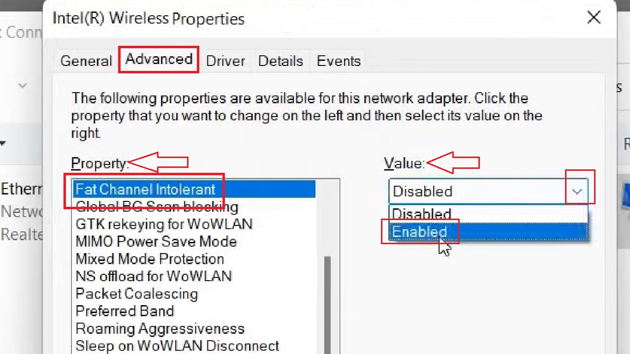 Selecting Enabled from the drop-down options