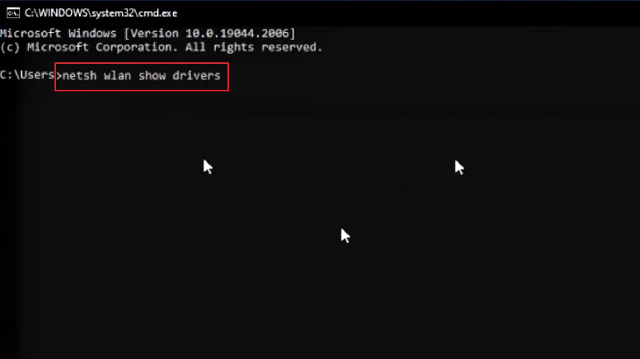 Typing in the command netsh wlan show drivers