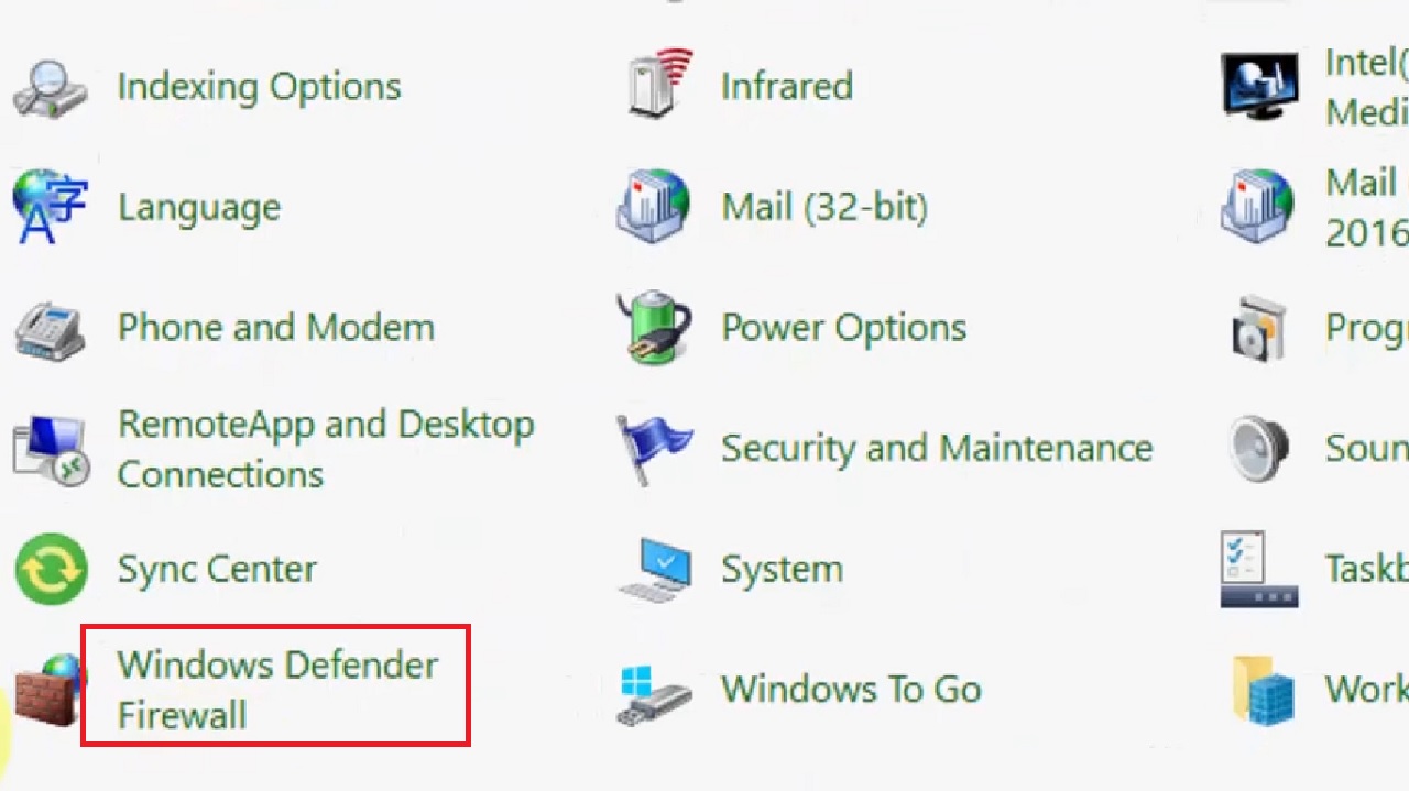 Clicking on Windows Defender Firewall