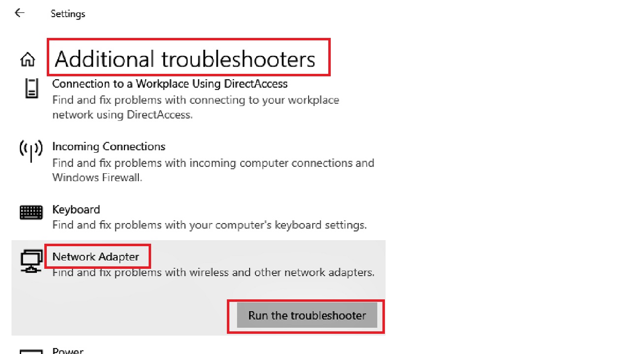 Clicking on the Run the troubleshooter button