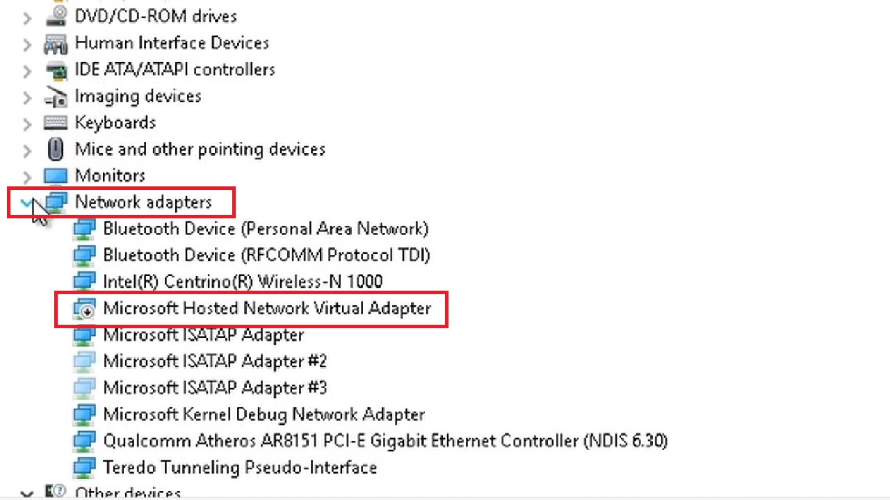 Selecting Microsoft Hosted Network Virtual Adapter