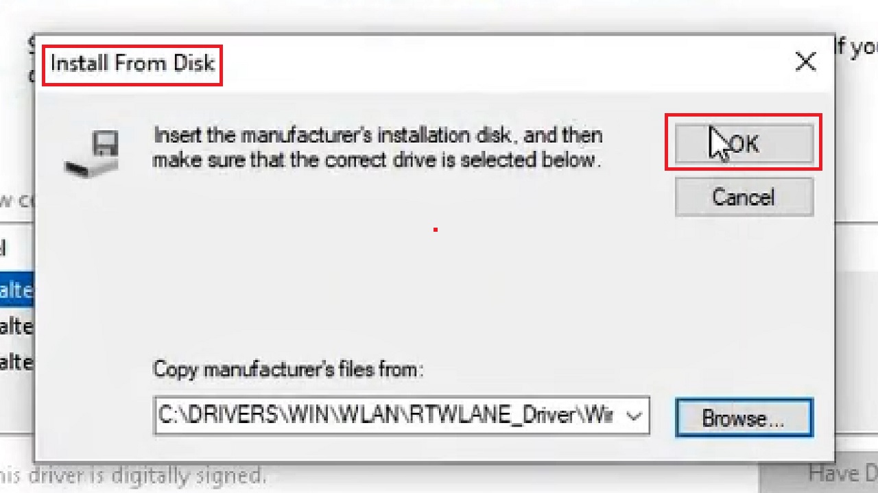 Install From Disk window