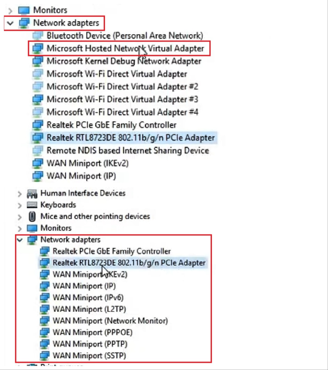 Microsoft Hosted Network Virtual Adapter in the Device Manager