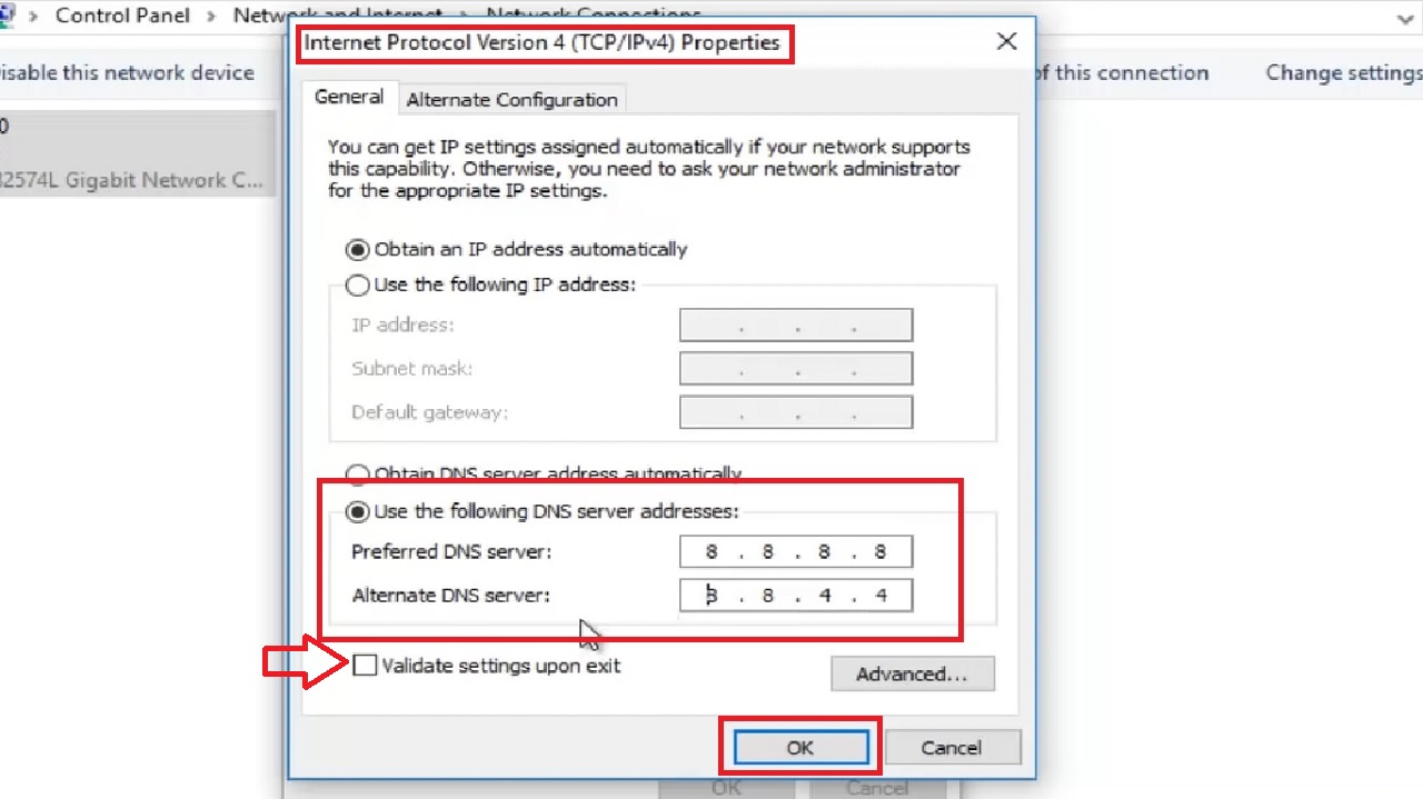 Internet Protocol Version 4 (TCP/IPv4) Properties window