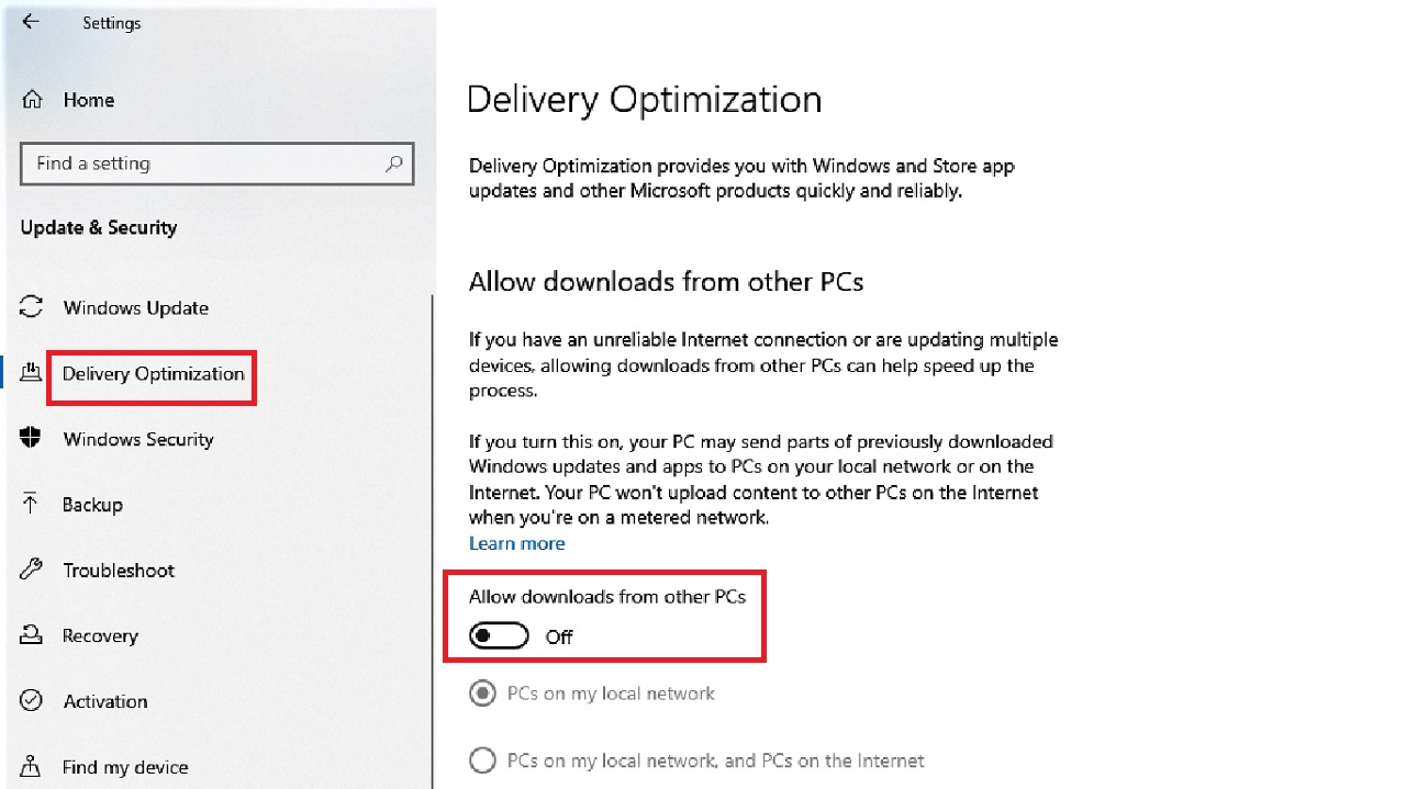 Allow downloads from other PCs