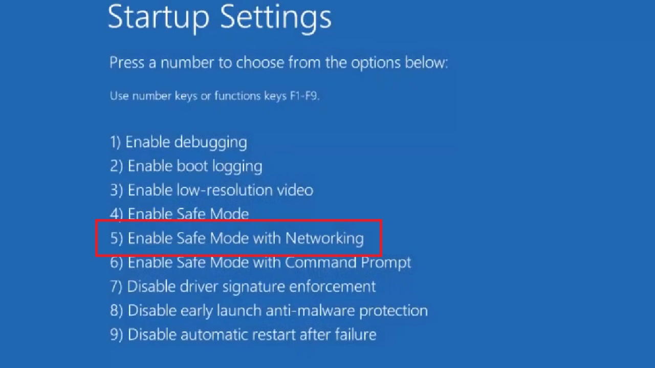 Selecting Enable Safe Mode with Networking