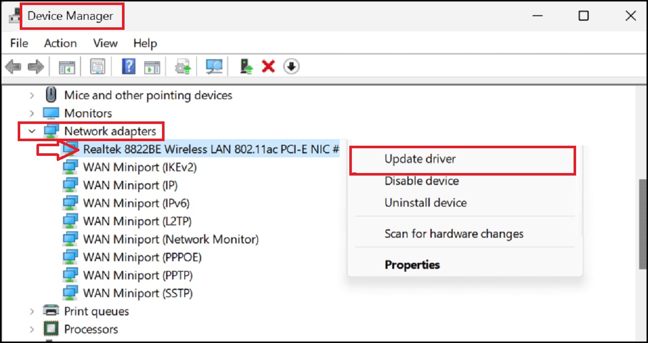 Selecting Update driver