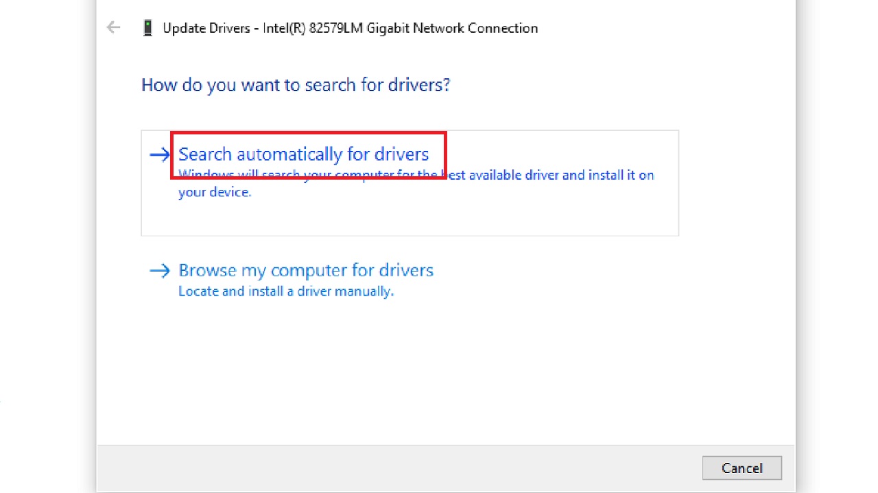 Selecting the ‘Search automatically for drivers’ option
