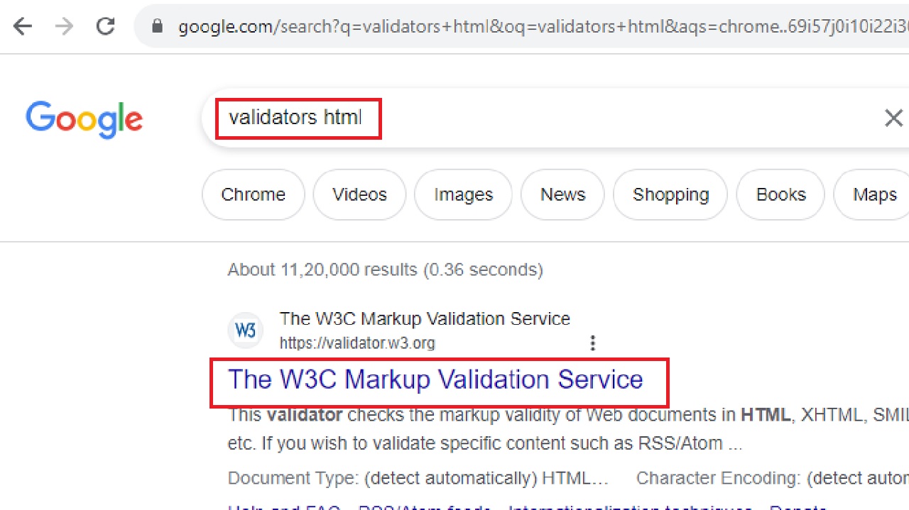Clicking open W3C Markup Validation Service