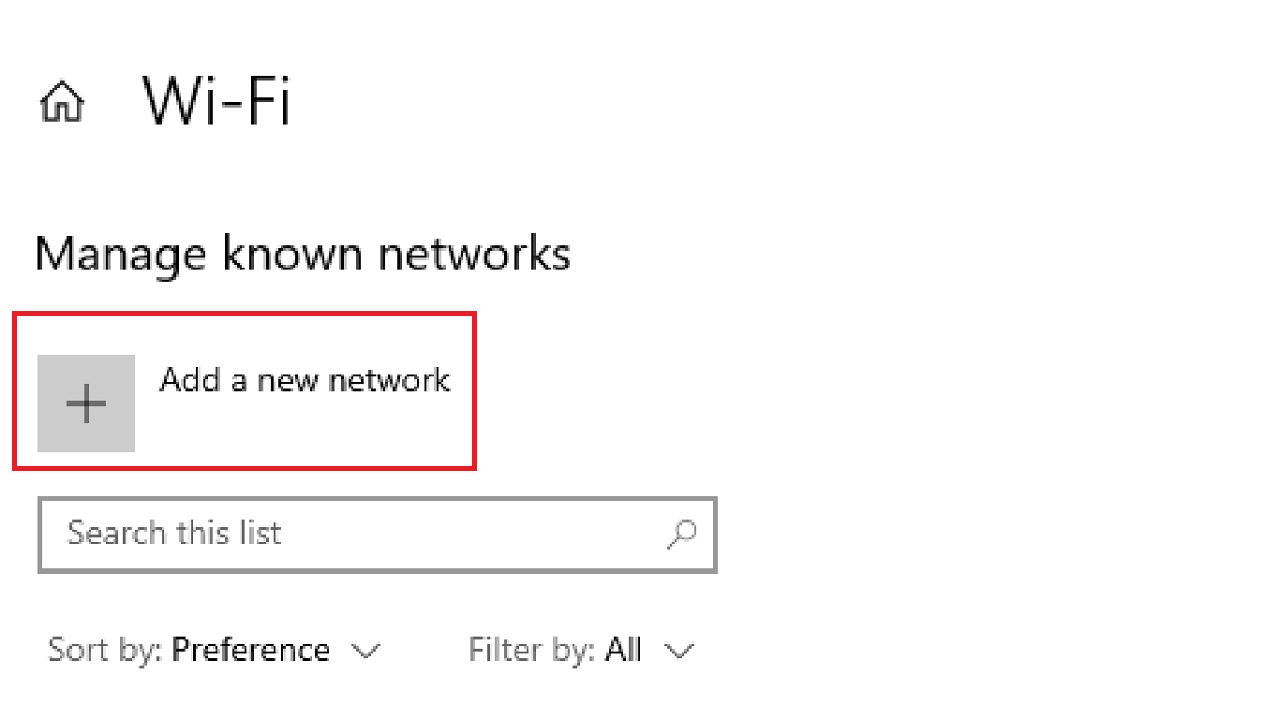 Clicking on the Plus button to Add a new network