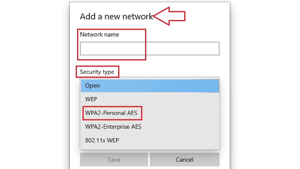 Choosing the WPA2-Personal AES option