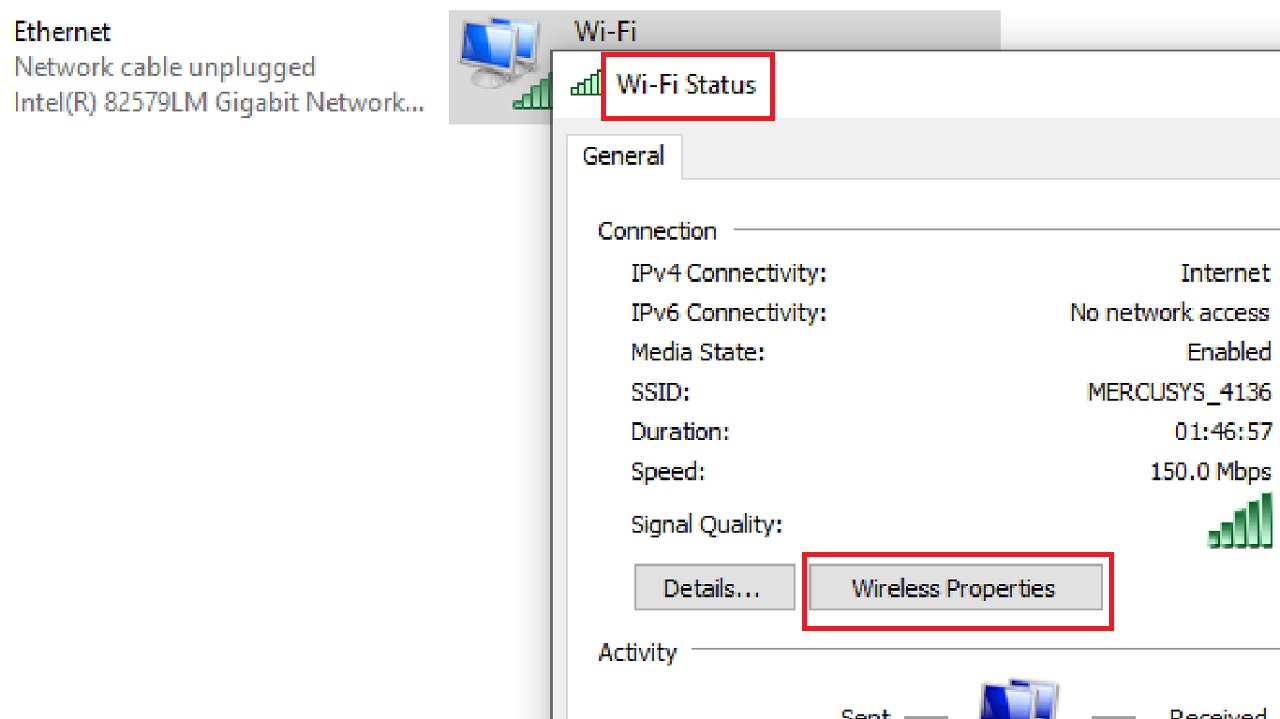 Clicking on the Wireless Properties button