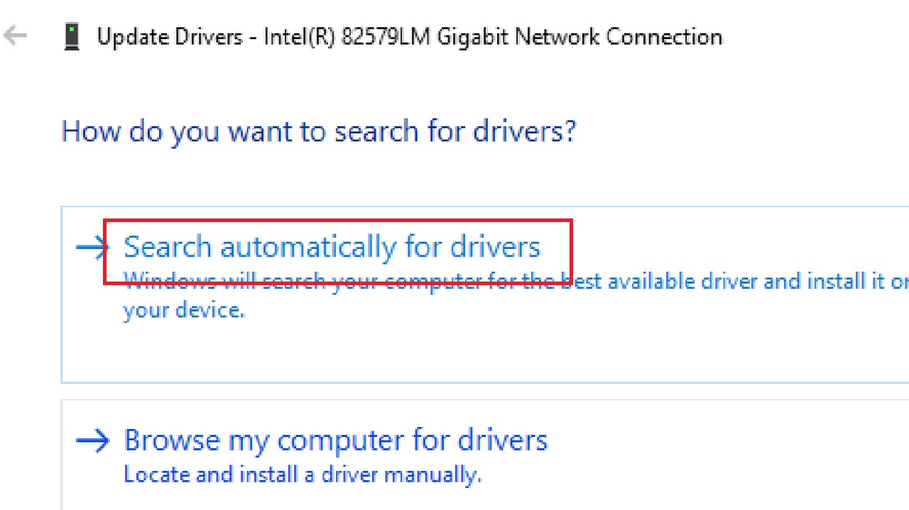 Selecting Search automatically for drivers