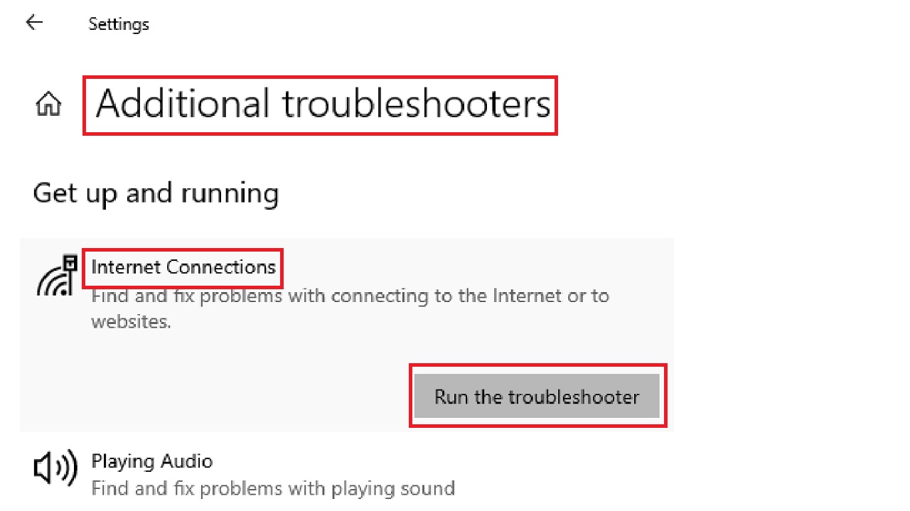 Clicking on Run the troubleshooter