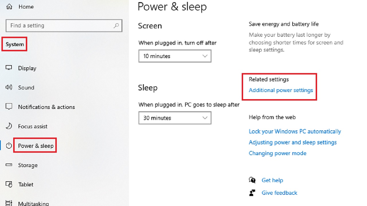 Clicking on Additional power settings