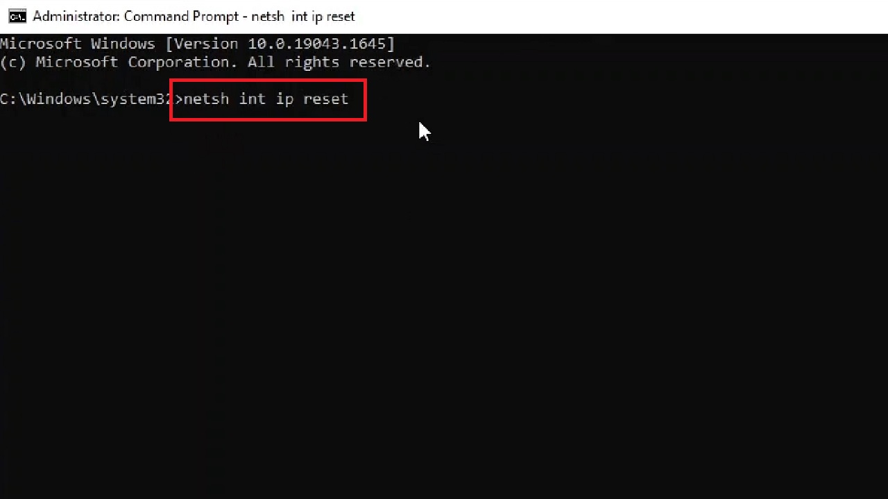 Typing in the command netsh int ip reset