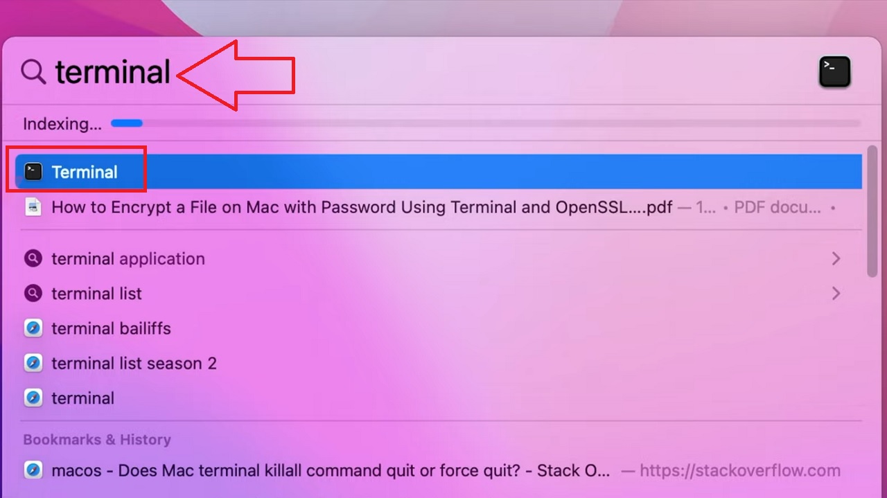 Clicking on Terminal