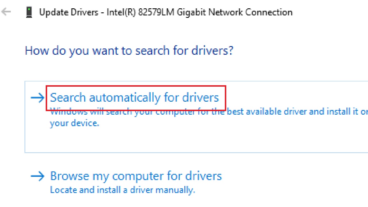 Choosing Search automatically for drivers
