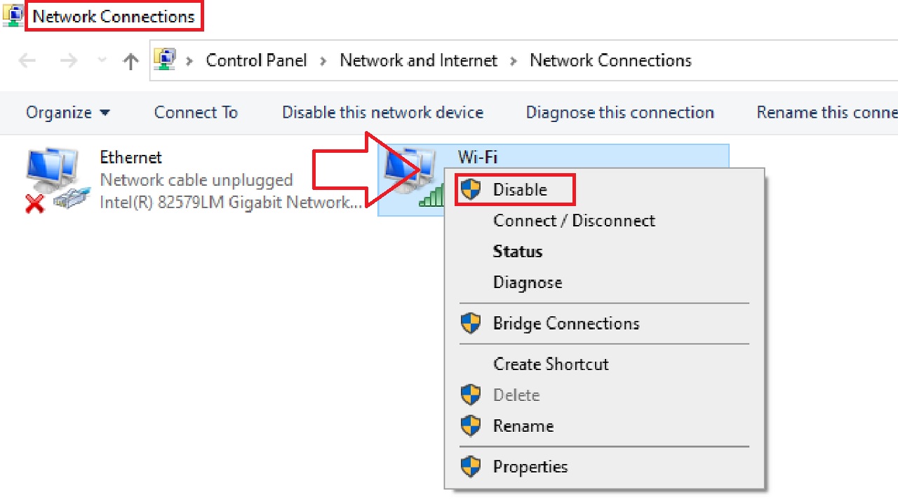 Selecting Disable