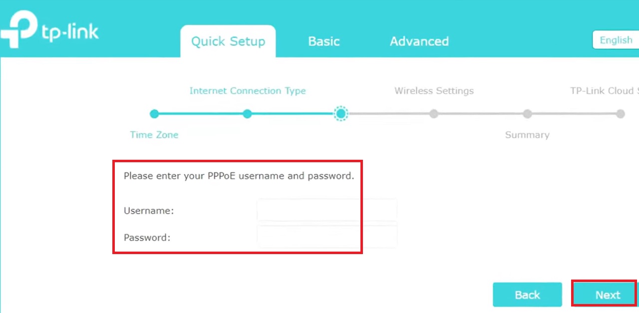 Entering your PPPoE Username and Password