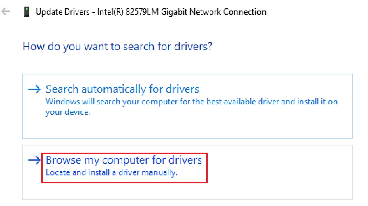 Clicking Browse my computer for drivers