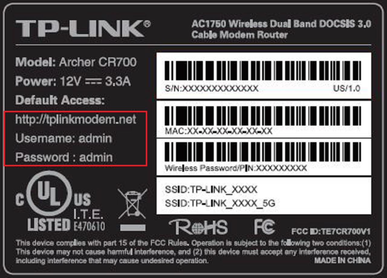 Finding the access details of your router on the label at the back of the device